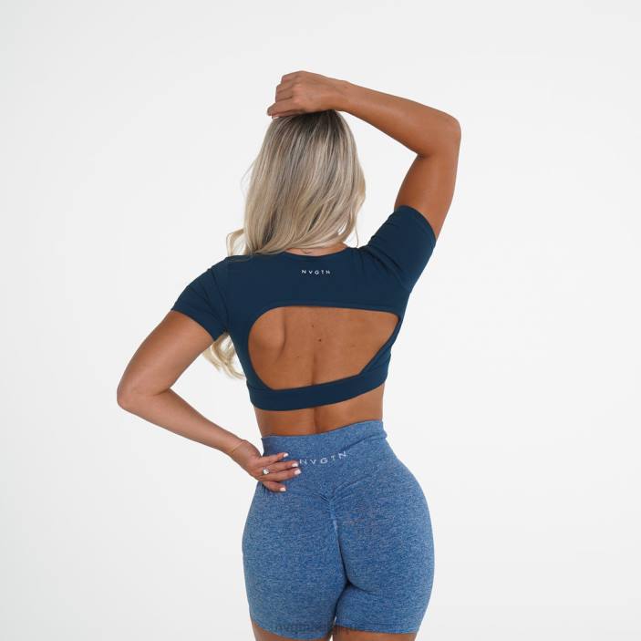 0LFV231 bleu marine aptitude NVGTN femmes t-shirt dos ouvert