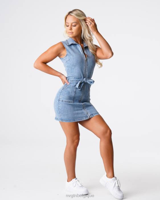 0LFV720 lavage léger mode de vie NVGTN femmes robe courte en jean surprise douce