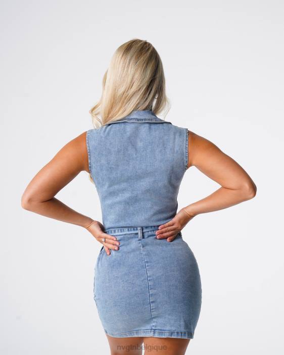 0LFV720 lavage léger mode de vie NVGTN femmes robe courte en jean surprise douce